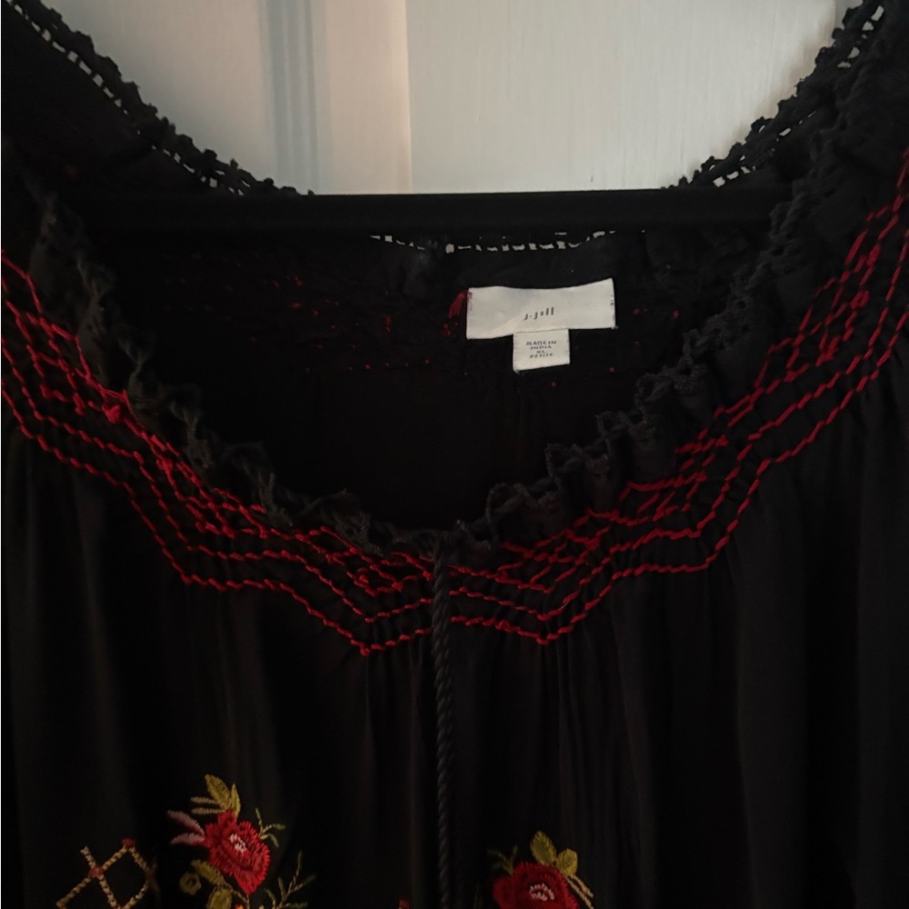 J. Jill Black Floral Embroidered Blouse - Picture 5 of 7